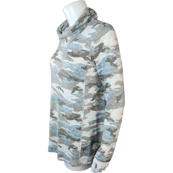 Susan Graver Weekend Regular Neutral Camo Sweater Knit Cowl-Neck Tunic X-Small - Picture 5 of 14